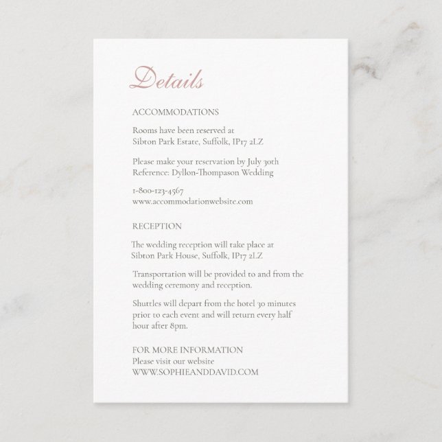 Tarjeta De Recepción Detalles del Boda de encaje rosado con Rosa de col (Anverso)