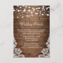 Tarjeta De Recepción Detalles del Boda de encaje Rústico Twinkle Lights