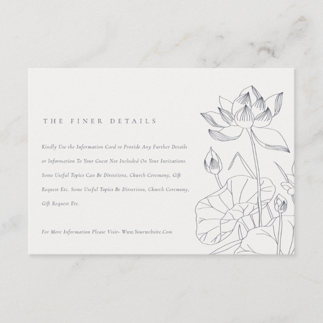 Tarjeta De Recepción Detalles del Boda de esbozo mínimo acuático-floral (Anverso)