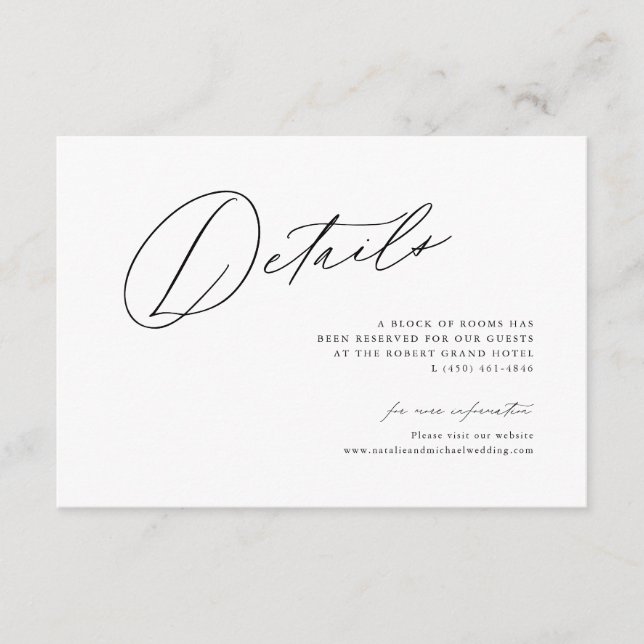 Tarjeta De Recepción Detalles del Boda de escritura manual mínima simpl (Anverso)