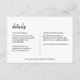 Tarjeta De Recepción Detalles del Boda de escritura simple Minimalista 