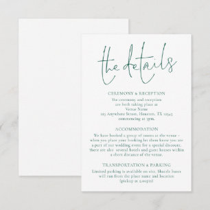 Tarjeta De Recepción Detalles del Boda de escritura verde esmeralda min