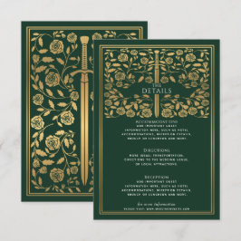 Tarjeta De Recepción Detalles del Boda de espadas medievales verde
