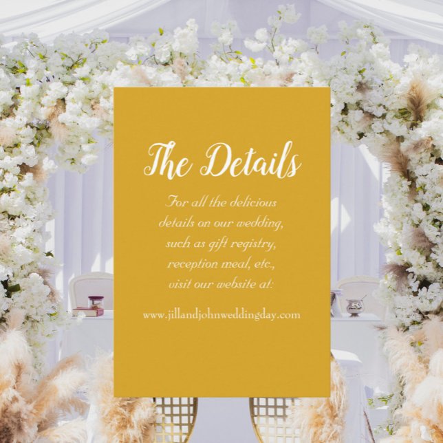 Tarjeta De Recepción Detalles del Boda de estilo sencillo amarillo dora (In Situ Wedding)