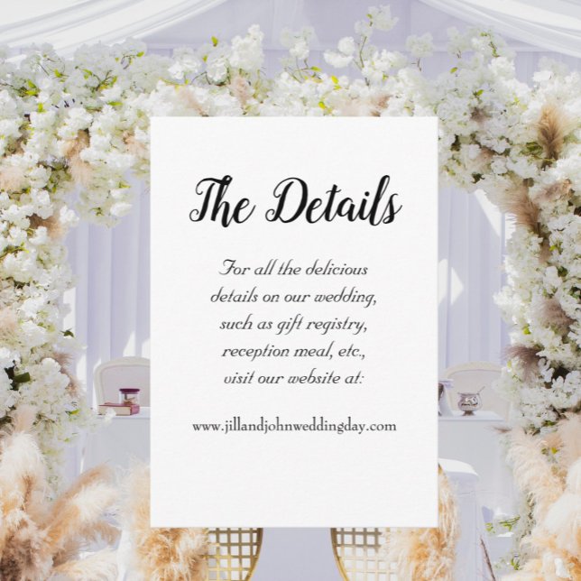 Tarjeta De Recepción Detalles del Boda de estilo sencillo blanco (In Situ Wedding)