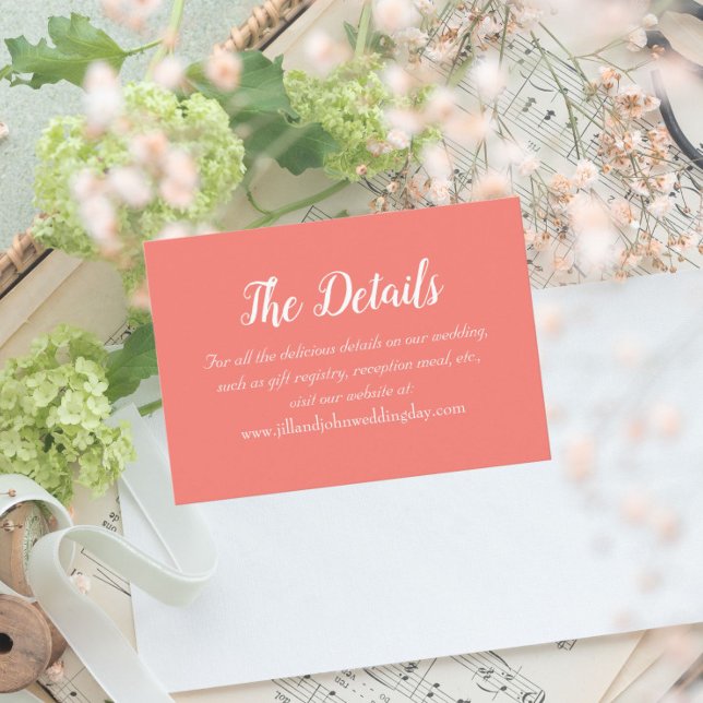 Tarjeta De Recepción Detalles del Boda de estilo sencillo de coral (In Situ Wedding)
