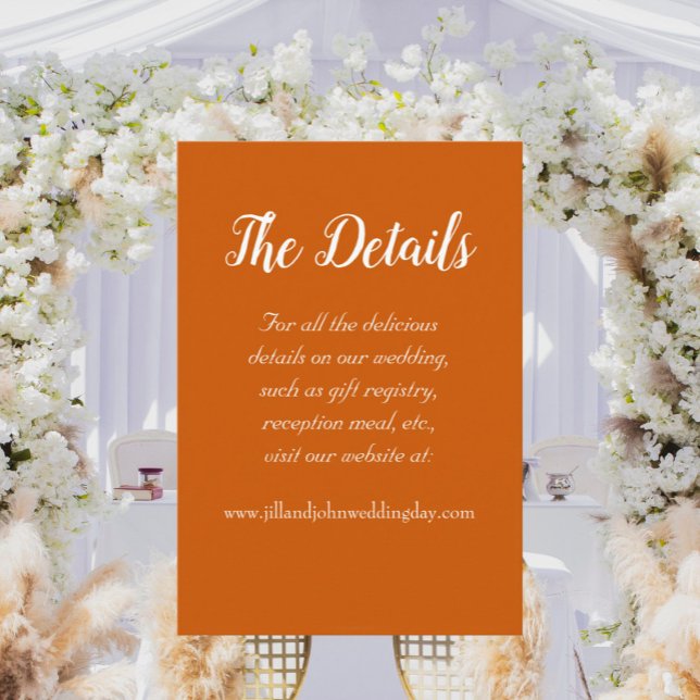Tarjeta De Recepción Detalles del Boda de estilo sencillo Naranja quema (In Situ Wedding)