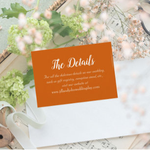Tarjeta De Recepción Detalles del Boda de estilo sencillo Naranja quema