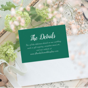 Tarjeta De Recepción Detalles del Boda de estilo sencillo verde esmeral