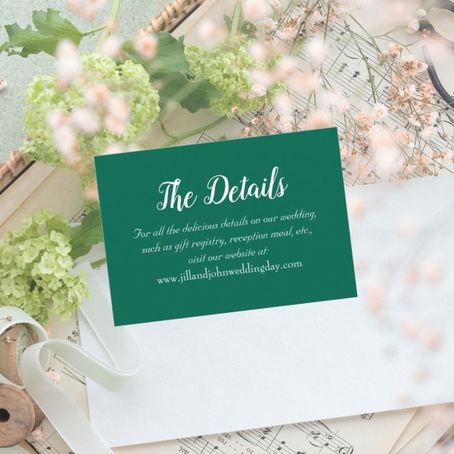 Tarjeta De Recepción Detalles del Boda de estilo sencillo verde esmeral (In Situ Wedding)