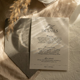 Tarjeta De Recepción Detalles del Boda de etiquetas clásicas y elegante