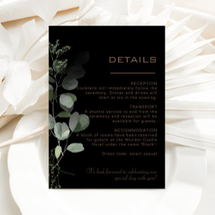 Tarjeta De Recepción Detalles del Boda de eucalipto mínimo formal negro