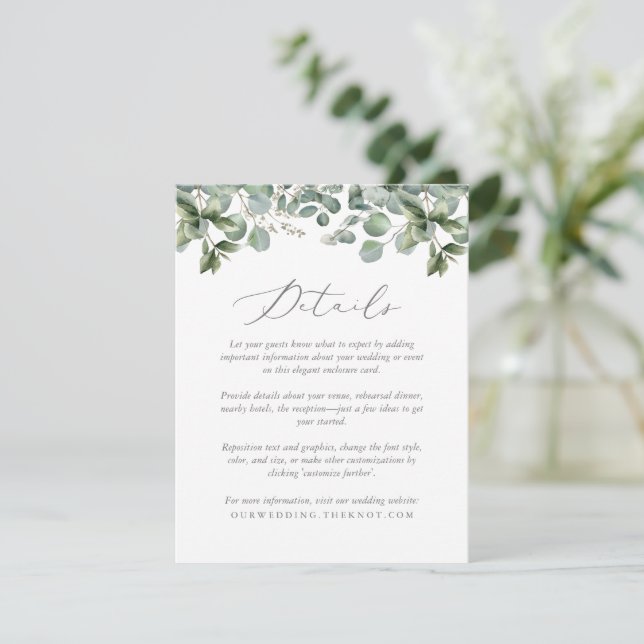 Tarjeta De Recepción Detalles del Boda de Eucalyptus, una vegetación rú (Anverso de pie)