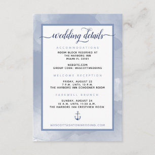 Tarjeta De Recepción Detalles del Boda de eventos del Anclaje de acuare