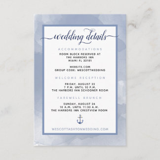 Tarjeta De Recepción Detalles del Boda de eventos del Anclaje de acuare
