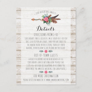 Tarjeta De Recepción Detalles del Boda de flecha bohemio ruso / Inserta