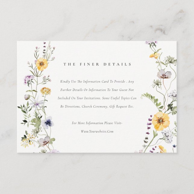 Tarjeta De Recepción Detalles del Boda de flor de flores silvestres ama (Anverso)