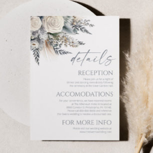 Tarjeta De Recepción Detalles del Boda de Flor Floral de Rosa Blanca Bo