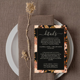 Tarjeta De Recepción Detalles del Boda de Flor Silvestre Black Floral T