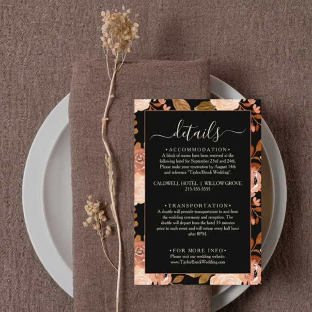 Tarjeta De Recepción Detalles del Boda de Flor Silvestre Black Floral T (Subido por el creador)