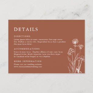 Tarjeta De Recepción Detalles del Boda de Flor Silvestre Terracotta Flo