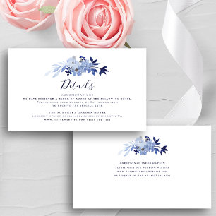 Tarjeta De Recepción Detalles del Boda de floración floral azul de la M