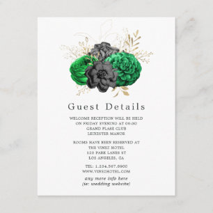 Tarjeta De Recepción Detalles del Boda de Floral Dark Emerald y Gold