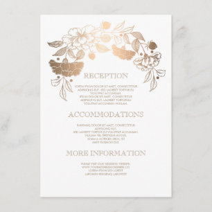 Tarjeta De Recepción Detalles del Boda de floral dorada - Información