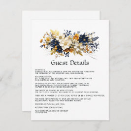 Tarjeta De Recepción Detalles del Boda de Floral Naval, Blanco y Oro