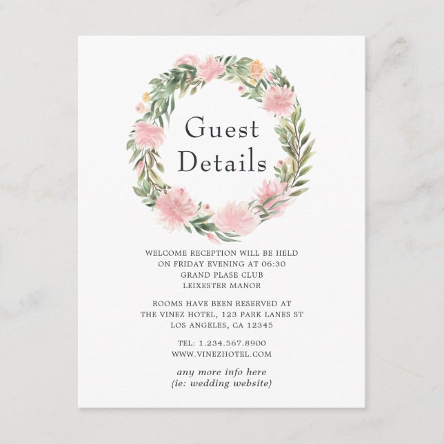 Tarjeta De Recepción Detalles del Boda de Floral Rosa Tropical (Anverso)