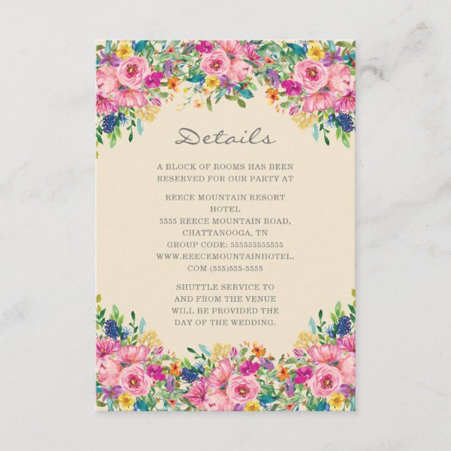 Tarjeta De Recepción Detalles del Boda de flores amarillas rosadas Boho (Anverso)