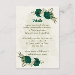 Tarjeta De Recepción detalles del boda de flores beige verde esmeralda