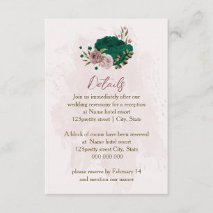 Tarjeta De Recepción detalles del boda de flores color rosa verde esmer