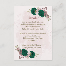 Tarjeta De Recepción detalles del boda de flores color rosa verde esmer