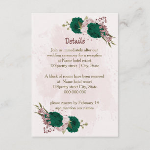 Tarjeta De Recepción detalles del boda de flores color rosa verde esmer