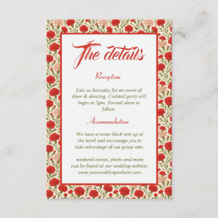Tarjeta De Recepción Detalles del Boda de Flores de Carnación Roja Vint