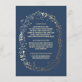 Tarjeta De Recepción Detalles del Boda de flores de oro y marina