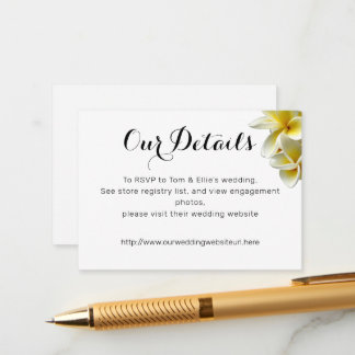 Tarjeta De Recepción Detalles del Boda de flores de plumeria amarilla