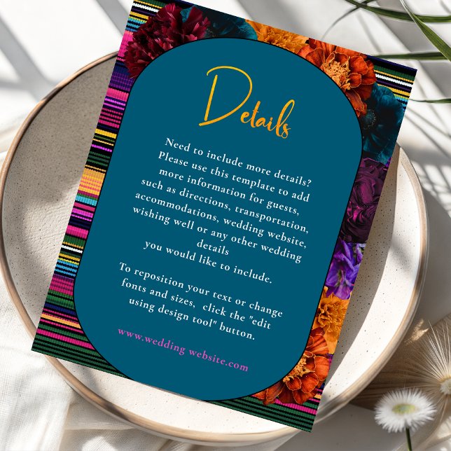 Tarjeta De Recepción Detalles del boda de flores mexicanas modernas (Subido por el creador)
