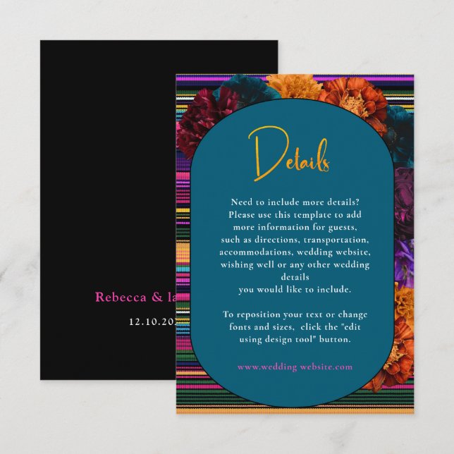 Tarjeta De Recepción Detalles del boda de flores mexicanas modernas (Anverso / Reverso)