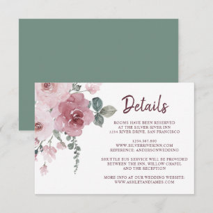 Tarjeta De Recepción Detalles del Boda de flores rosadas con polvo de B