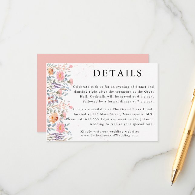 Tarjeta De Recepción Detalles del Boda de flores silvestres de primaver (Anverso/Reverso In Situ)