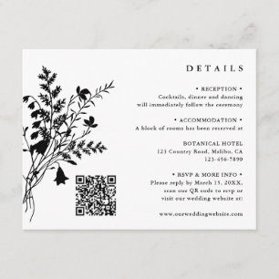 Tarjeta De Recepción Detalles del Boda de flores silvestres en blanco y