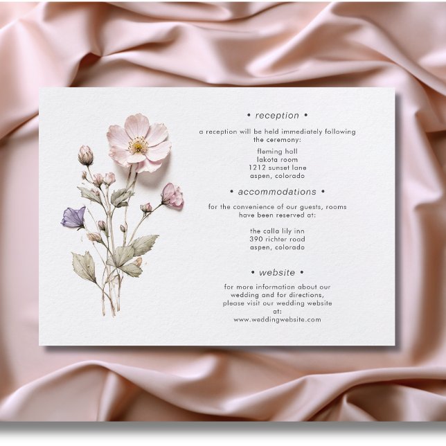 Tarjeta De Recepción Detalles del Boda de Flores Silvestres Pastel Pres (Modern Pressed Pastel Wildflowers Wedding Details Enclosure Card)