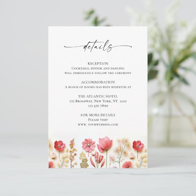 Tarjeta De Recepción Detalles del Boda de Flores Silvestres Retro Paste (Anverso de pie)