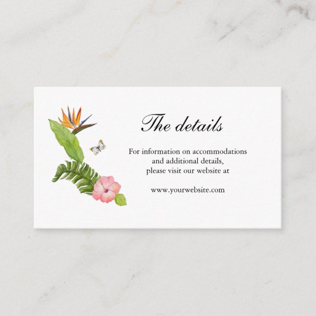 Tarjeta De Recepción Detalles del boda de flores tropicales (Anverso)