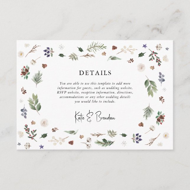 Tarjeta De Recepción Detalles del Boda de follaje de Navidades de invie (Anverso)
