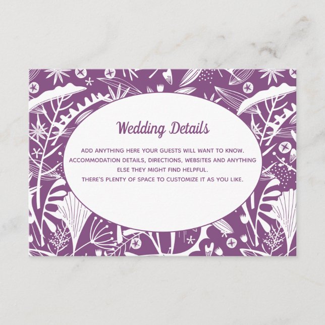Tarjeta De Recepción Detalles del Boda de follaje púrpura botánico (Anverso)