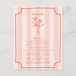 Tarjeta De Recepción Detalles del Boda de franja rosada floral botánica