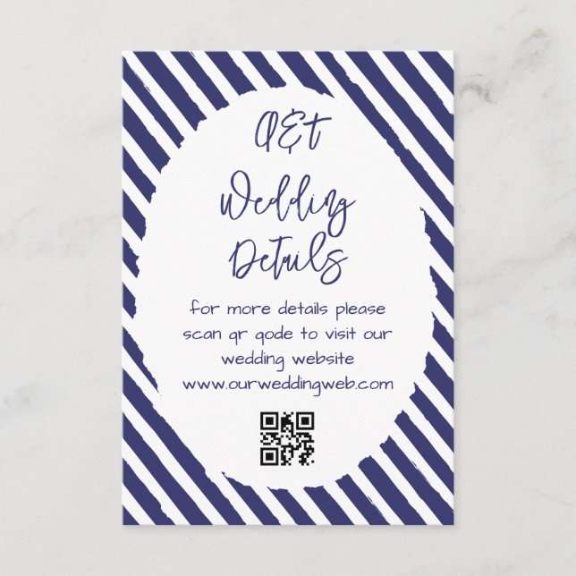 Tarjeta De Recepción Detalles del Boda de franjas blancas azules (Anverso)